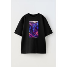 The Wert Unisex Lost Retro Tasarım Baskılı Pamuk Sıyah Oversize T-Shirt