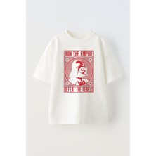 Unisex Star Wars Joın The Empire Tasarım Baskılı Pamuk Beyaz Oversize T-Shirt