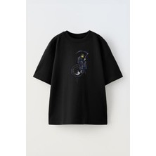 The Wert Unisex Banksy Tasarım Baskılı Pamuk Sıyah Oversize T-Shirt
