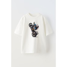 The Wert Unisex Oturarak On Kaldıran Adam Tasarım Baskılı Pamuk Beyaz Oversize T-Shirt