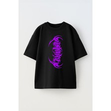 The Wert Unisex Punkshter Tasarım Baskılı Pamuk Sıyah Oversize T-Shirt