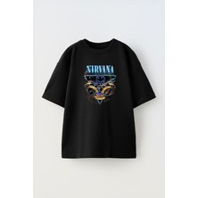 The Wert Unisex Nirvana Kurt Coban Tasarım Baskılı Pamuk Sıyah Oversize T-Shirt