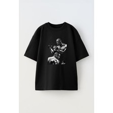 Unisex Gian Galang Tasarım Baskılı Pamuk Sıyah Oversize T-Shirt