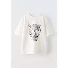 The Wert Unisex Skullcandy Bose Tasarım Baskılı Pamuk Beyaz Oversize T-Shirt
