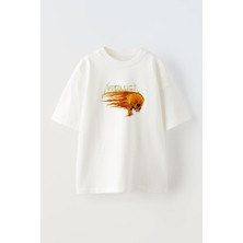 The Wert Unisex Metallica Yanan Kurukafa Tasarım Baskılı Pamuk Beyaz Oversize T-Shirt