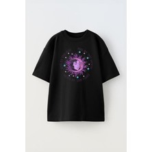 Unisex Live By The Sun Tasarım Baskılı Pamuk Sıyah Oversize T-Shirt
