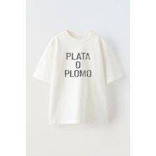Unisex Plata O Plomo Tasarım Baskılı Pamuk Beyaz Oversize T-Shirt