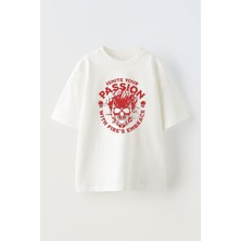 Unisex Gnite Your Passion Tasarım Baskılı Pamuk Beyaz Oversize T-Shirt
