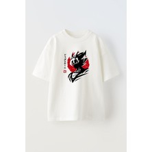 The Wert Unisex Goku Japan Tasarım Baskılı Pamuk Beyaz Oversize T-Shirt