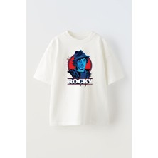 The Wert Unisex Rocky Tasarım Baskılı Pamuk Beyaz Oversize T-Shirt