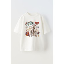 Unisex Thinking Of You Tasarım Baskılı Pamuk Beyaz Oversize T-Shirt