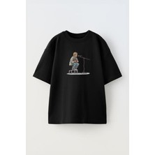 The Wert Unisex Müzisyen Tasarım Baskılı Pamuk Sıyah Oversize T-Shirt