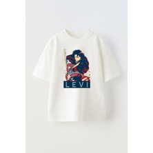 The Wert Unisex Levi Attack On Titan Tasarım Baskılı Pamuk Beyaz Oversize T-Shirt