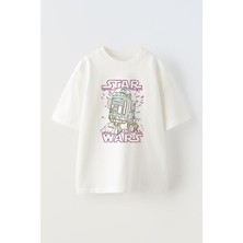 Unisex Star Wars R2D2 Tasarım Baskılı Pamuk Beyaz Oversize T-Shirt