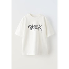 Unisex Black Su Cizim Tasarım Baskılı Pamuk Beyaz Oversize T-Shirt