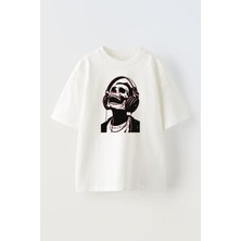 The Wert Unisex Rock Journal Tasarım Baskılı Pamuk Beyaz Oversize T-Shirt