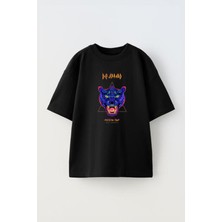 Unisex Def Leppard Tribute Poster Tasarım Baskılı Pamuk Sıyah Oversize T-Shirt