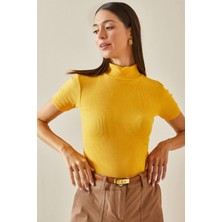 Sarı Balıkçı Yaka Kaşkorse Bluz 5YXK2-48746-10