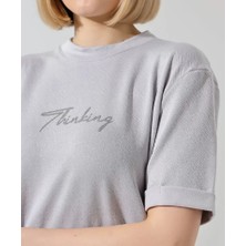 Tua Moda Unisex Bisiklet Yaka Baskılı Slim Fit T-Shirt - Boyalı Gri