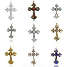Mingjin Shop2 74X54X8MM 2 Adet Antik Gümüş Renk Ton Çapraz Takılar Dini Inanç Alaşım Rhinestone Büyük Kolye Kolye Takı Yapımı Bulguları (Yurt Dışından)