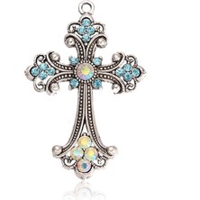 Mingjin Shop2 74X54X8MM 2 Adet Antik Gümüş Renk Ton Çapraz Takılar Dini Inanç Alaşım Rhinestone Büyük Kolye Kolye Takı Yapımı Bulguları (Yurt Dışından)