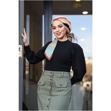 Vellichor Boydan Düğmeli Körük Cepli Tesettür Etek-  Haki