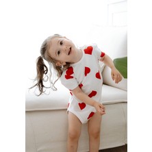 Lilabio Kız Çocuk Kalpli Kısa Kollu Bebek Body %100 Pamuk Şık Tasarım ile Rahat Kullanım
