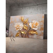 Ar Ajans Kanvas Tablo Güller Gold Detaylı Dekoratif Yağlı Boya Görünümlü Kanvastablo