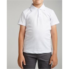 Fatella Unısex Cocuk Polo Yaka Kısa Kol Beyaz Okul T-Shırt