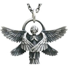 Mingjin Shop2 AL18234-GÜMÜŞ Klasik Melek Kolye Kolye El Yapımı Seraph Namaz Kolye Uzun Zincir Kolye Erkek Kadın Takı Yıldönümü Hediyesi (Yurt Dışından)