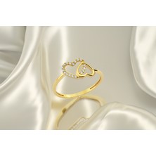 ÇGK KUYUMCULUK Çift Kalp Çıtır Altın Yüzük CGKYZK0221