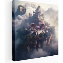 Painted Anarchy Asya Kanvas Tablo - Misty Mountain Tapınağı Duvar Tablosu - Asya, Ev Dekorasyonu, Sisli Dağlar, Kanvas Tablo, 30X30