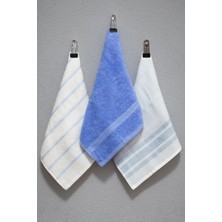 Class 30X50 %100 Pamuklu 3lü Mutfak Havlusu Mavi Çizgili / Mavi / Mavi Petekli