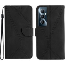 Realme C65 4g Için Flip Case Yüksek Kalite Tpu Dikiş Kabartmalı Yumuşak Pu (Yurt Dışından)