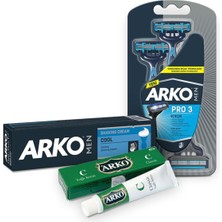 BarkoFix Arko Men Tıraş Kremi Cool 100ML ve Men T3 Tıraş Bıçağı 3'lü Olan ve Klasik Yağlı Krem 20CC