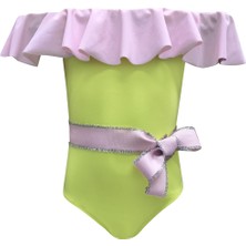 Look Me Volanlı Kemer Fiyonk Detaylı Pembe-Yeşil 50UV Kız Çocuk Mayo BY NESSI BYRD