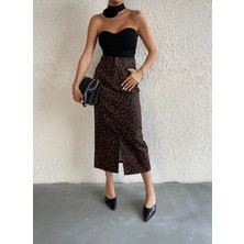 Aref Jeans Önü Yırtmaçlı Leopar Desenli Kot Etek