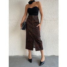 Aref Jeans Önü Yırtmaçlı Leopar Desenli Kot Etek