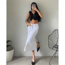 Aref Jeans Arkası Yırtmaçlı Uzun Kot Etek