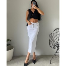 Aref Jeans Arkası Yırtmaçlı Uzun Kot Etek