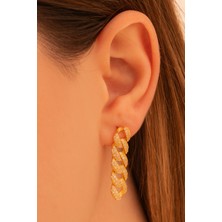 Osmanlı Gümüş Kadın Gümüş Küpe - 22 Ayar Gerçek Altın Kaplama (Kararmaz) Taşlı Gurmet Model Gümüş Küpe