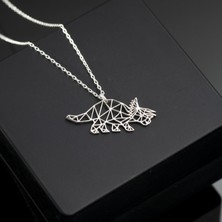 One Silver Gold 925 Ayar Gümüş Dinozor Origami Kolye Özel Tasarım