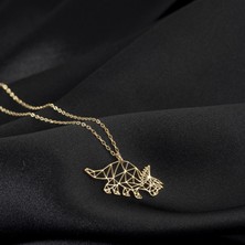 One Silver Gold 925 Ayar Gümüş Dinozor Origami Kolye Özel Tasarım