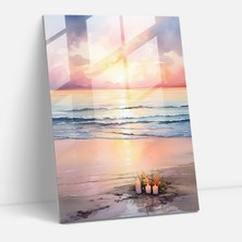 Painted Anarchy Sunset Beach Cam Baskı - Mum, Duvar Süslemesi, Suluboya Resim, Cam Sanatı, 30 x 45 cm