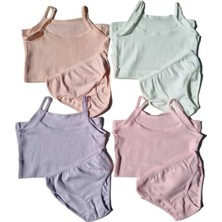 Tezzgelsin Kız Çocuk 4'Lü Premium Fitilli Penye Kumaş Ip Askılı Atlet Külot Takımı