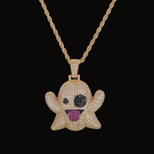 Mingjin Shop2 Altın Buzlu Out Hayalet Face Kolye Kolye Altın Renk Glitter Kübik Zirkon Erkek Hip Hop Kaya Serin Takı (Yurt Dışından)