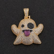 Mingjin Shop2 Altın Buzlu Out Hayalet Face Kolye Kolye Altın Renk Glitter Kübik Zirkon Erkek Hip Hop Kaya Serin Takı (Yurt Dışından)