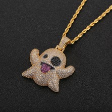 Mingjin Shop2 Altın Buzlu Out Hayalet Face Kolye Kolye Altın Renk Glitter Kübik Zirkon Erkek Hip Hop Kaya Serin Takı (Yurt Dışından)