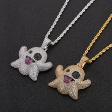Mingjin Shop2 Altın Buzlu Out Hayalet Face Kolye Kolye Altın Renk Glitter Kübik Zirkon Erkek Hip Hop Kaya Serin Takı (Yurt Dışından)