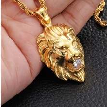 Mingjin Shop2 AL1179-GÜMÜŞ Claunk Zirkon Altın Kaplama Aslan Kolye Kolye Erkek Yüksek Li Metal Rock Parti Takı (Yurt Dışından)